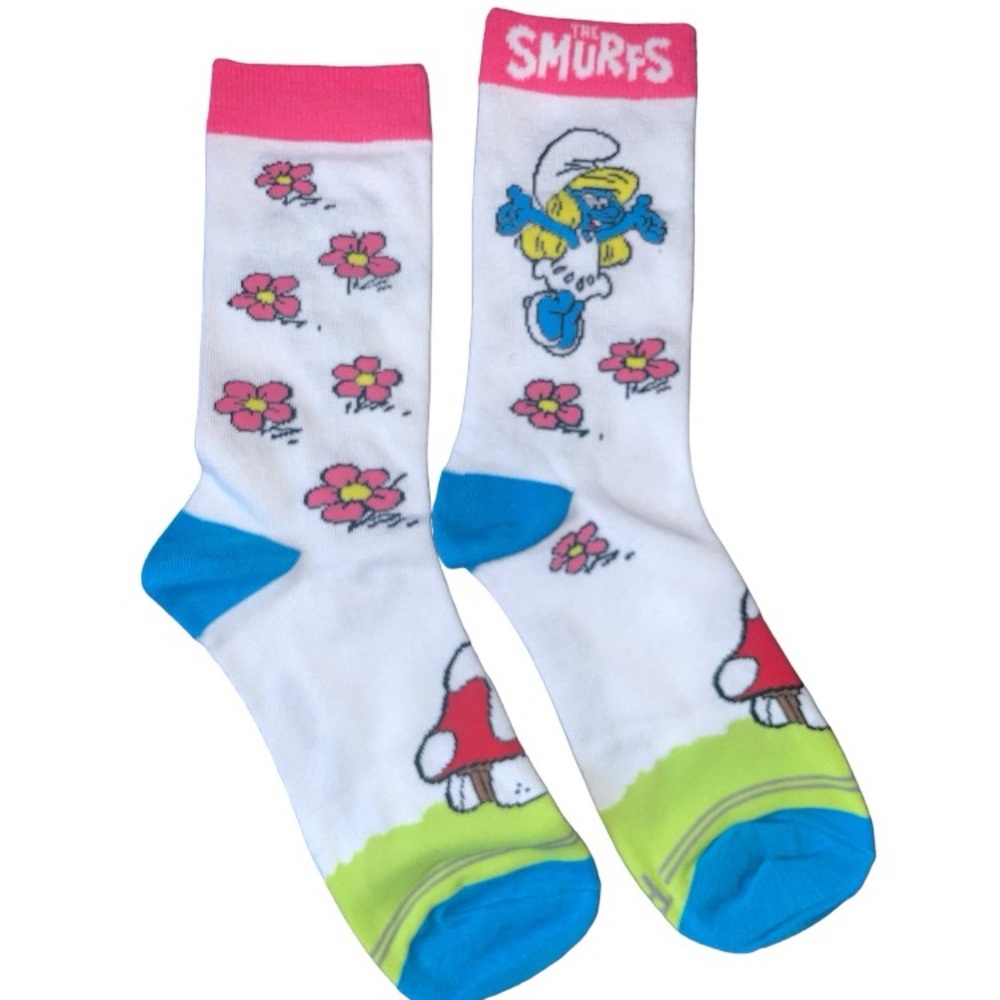 The Smurfs Smurf eye Novelty Women's Crew Socks Shoe One Size NEW cartoon crazy